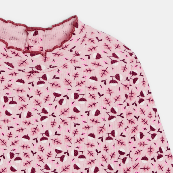 تيشيرت كوت مسطح وياقة متموّجة منمقة برسوم،، باللون البنفسجي، للفتيات الرضع.